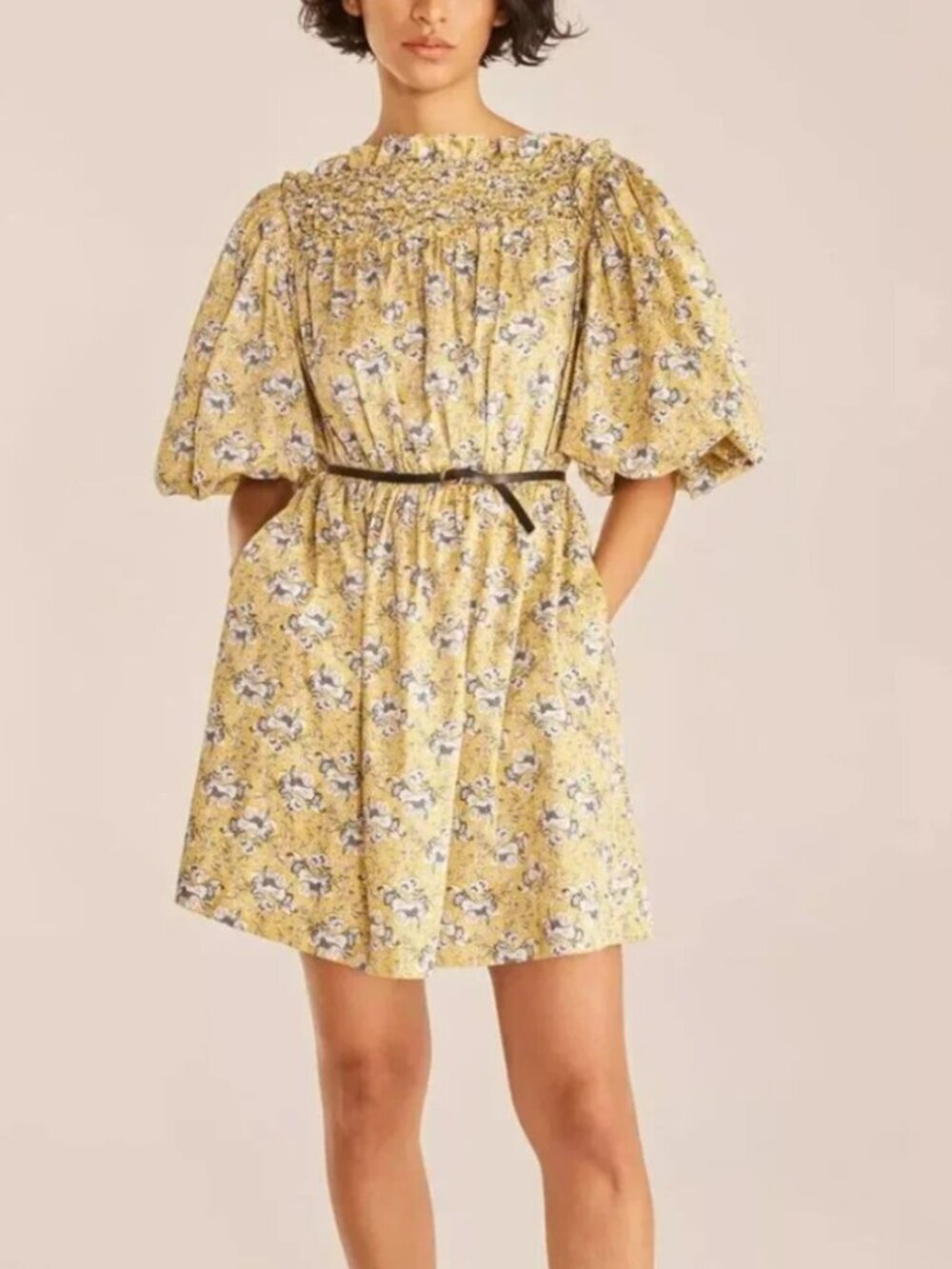 Rebecca Taylor | Intaglio Rose Limeade 100% Cotton Smocked Mini Dress - Size S
